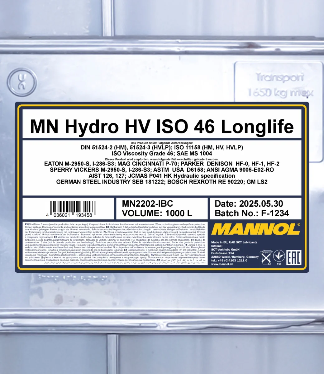 MANNOL Hydro HV ISO 46 Longlife 2202 1000L product image 2