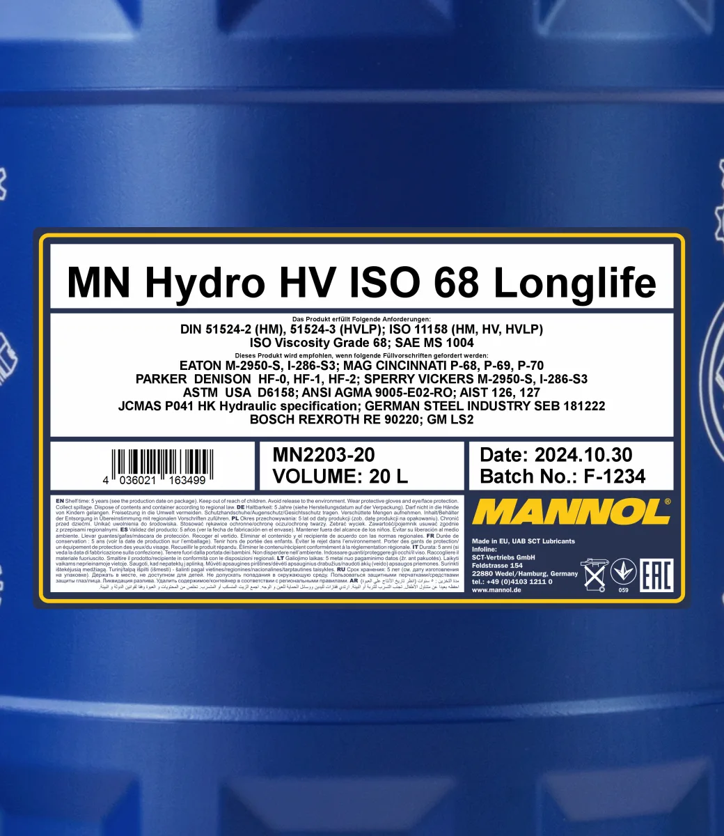 MANNOL Hydro HV ISO 68 Longlife 2203 مصنوعات تصویر 2