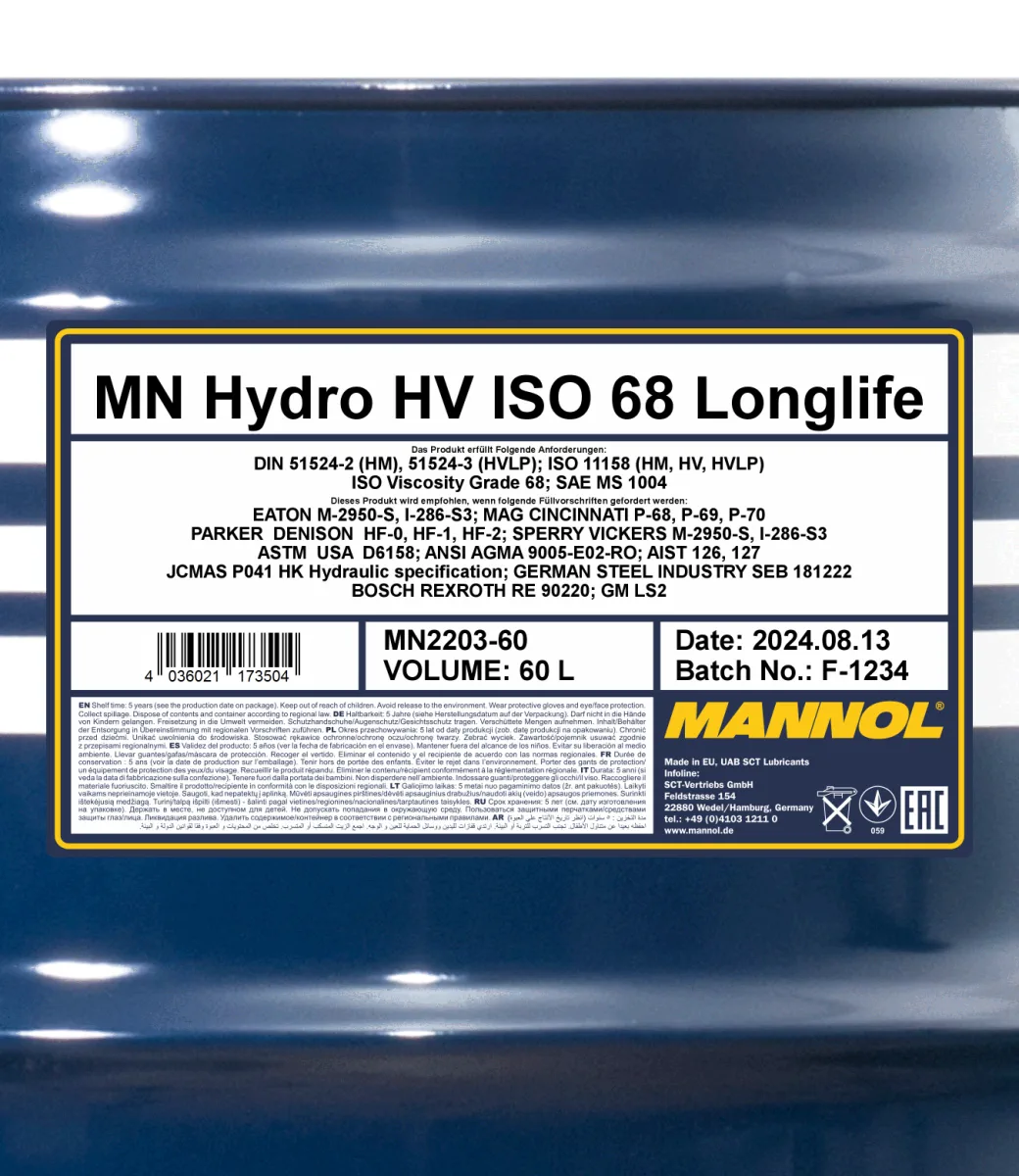 MANNOL Hydro HV ISO 68 Longlife 2203 60L product image 2