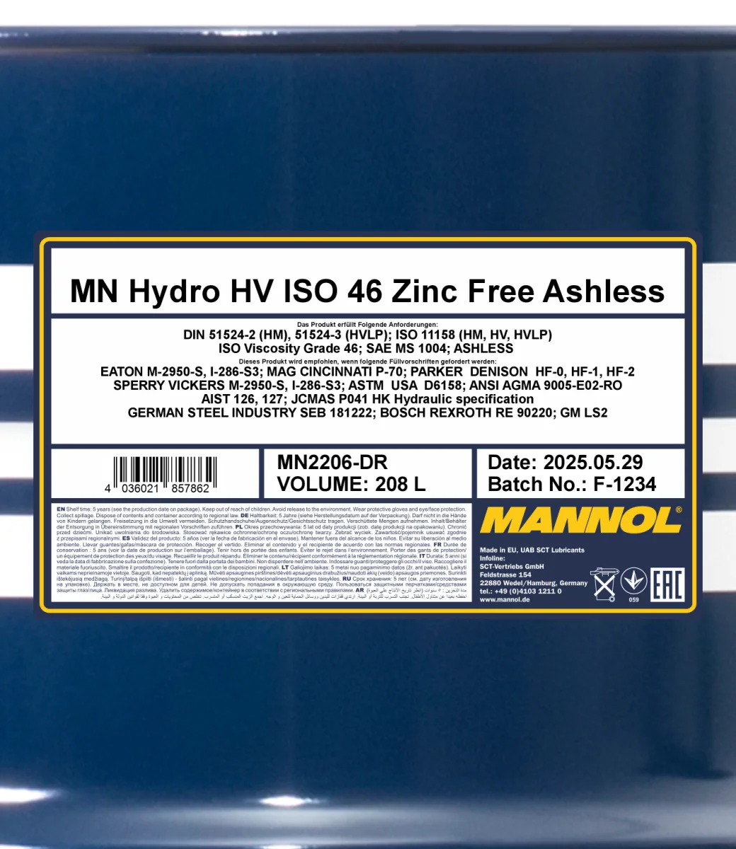 MANNOL Hydro HV ISO 46 Zinc Free 2206 208L product image 2