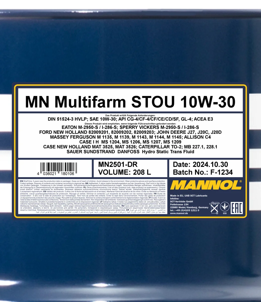 MANNOL Multifarm STOU 10W-30 2501 208L product image 2