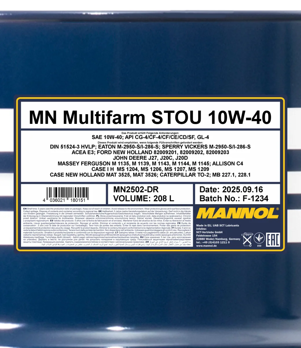 MANNOL Multifarm STOU 10W-40 2502 208L product image 2