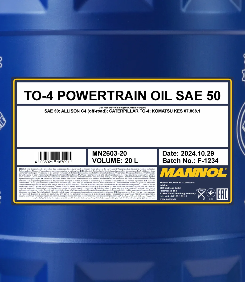 MANNOL TO-4 Powertrain Oil SAE 50 2603 20L product image 2