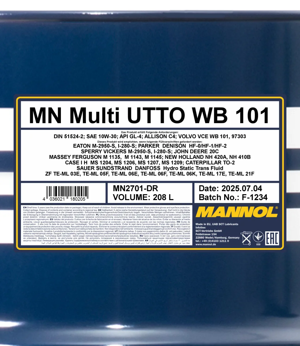 MANNOL Multi UTTO WB 101 2701 208L product image 2