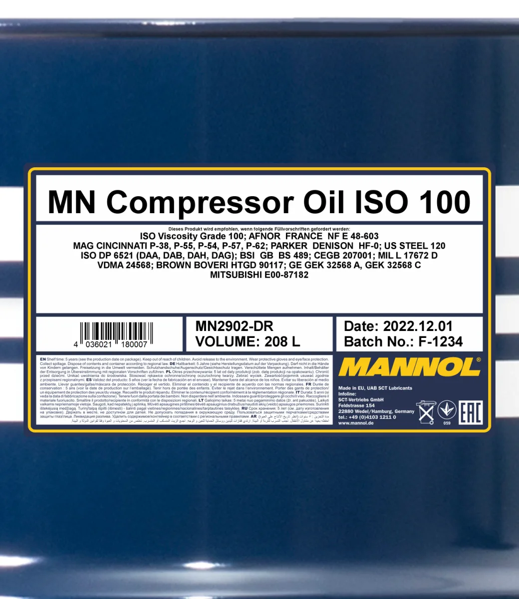 MANNOL Compressor Oil ISO 100 2902 208L product image 2