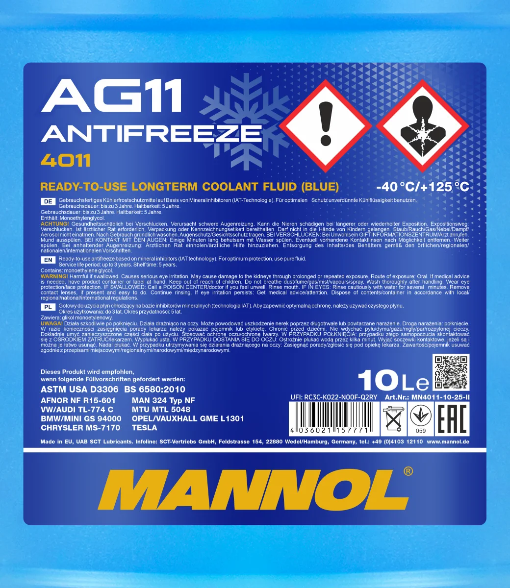 MANNOL Antifreeze AG11 (-40 C) Longterm 4011 صورة المنتج 2