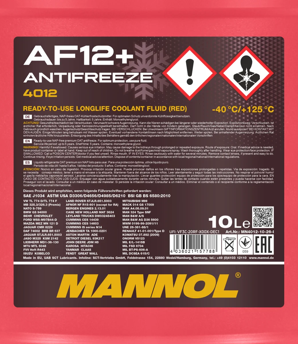 MANNOL Antifreeze AF12+ (-40 C) Longlife 4012 10L product image 2