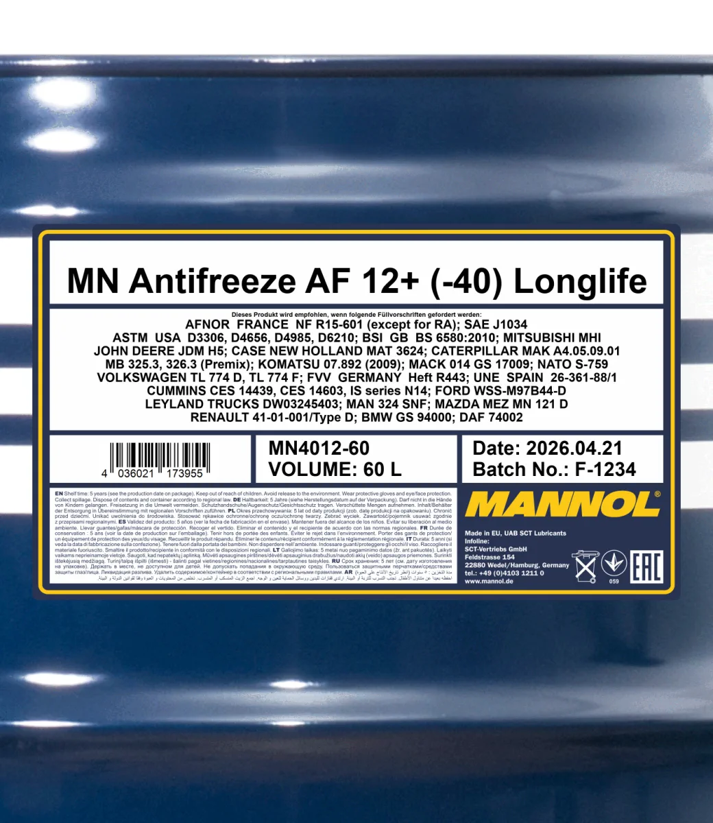MANNOL Antifreeze AF12+ (-40 C) Longlife 4012 60L product image 2