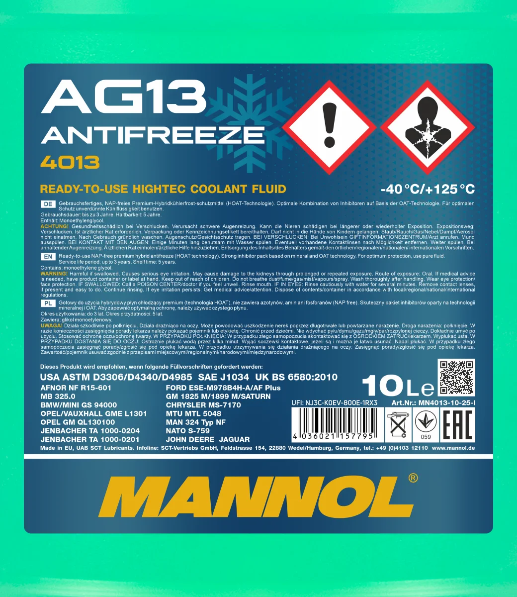 MANNOL Antifreeze AG13 (-40 C) Hightec 4013 10L product image 2