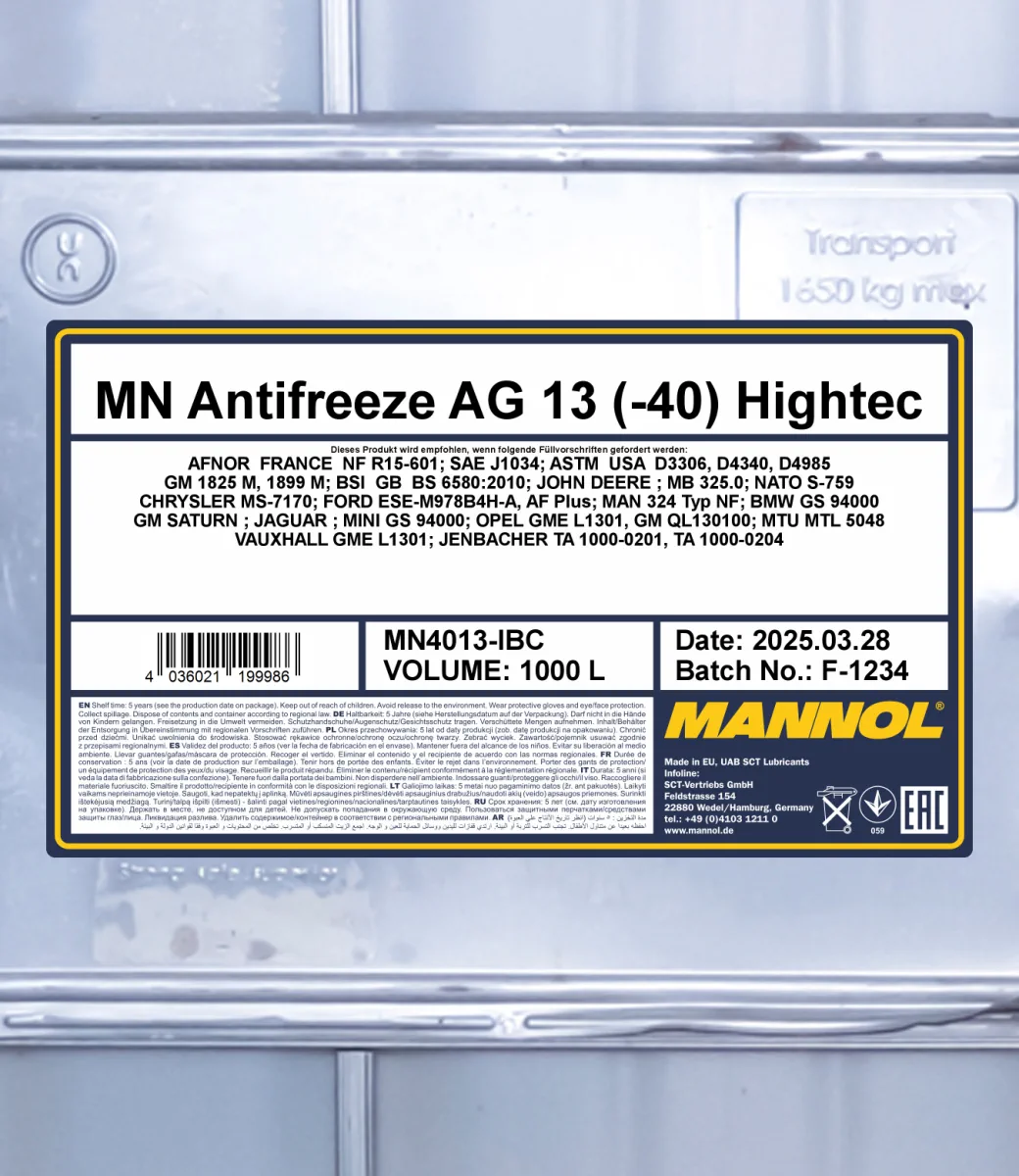MANNOL Antifreeze AG13 (-40 C) Hightec 4013 مصنوعات تصویر 2