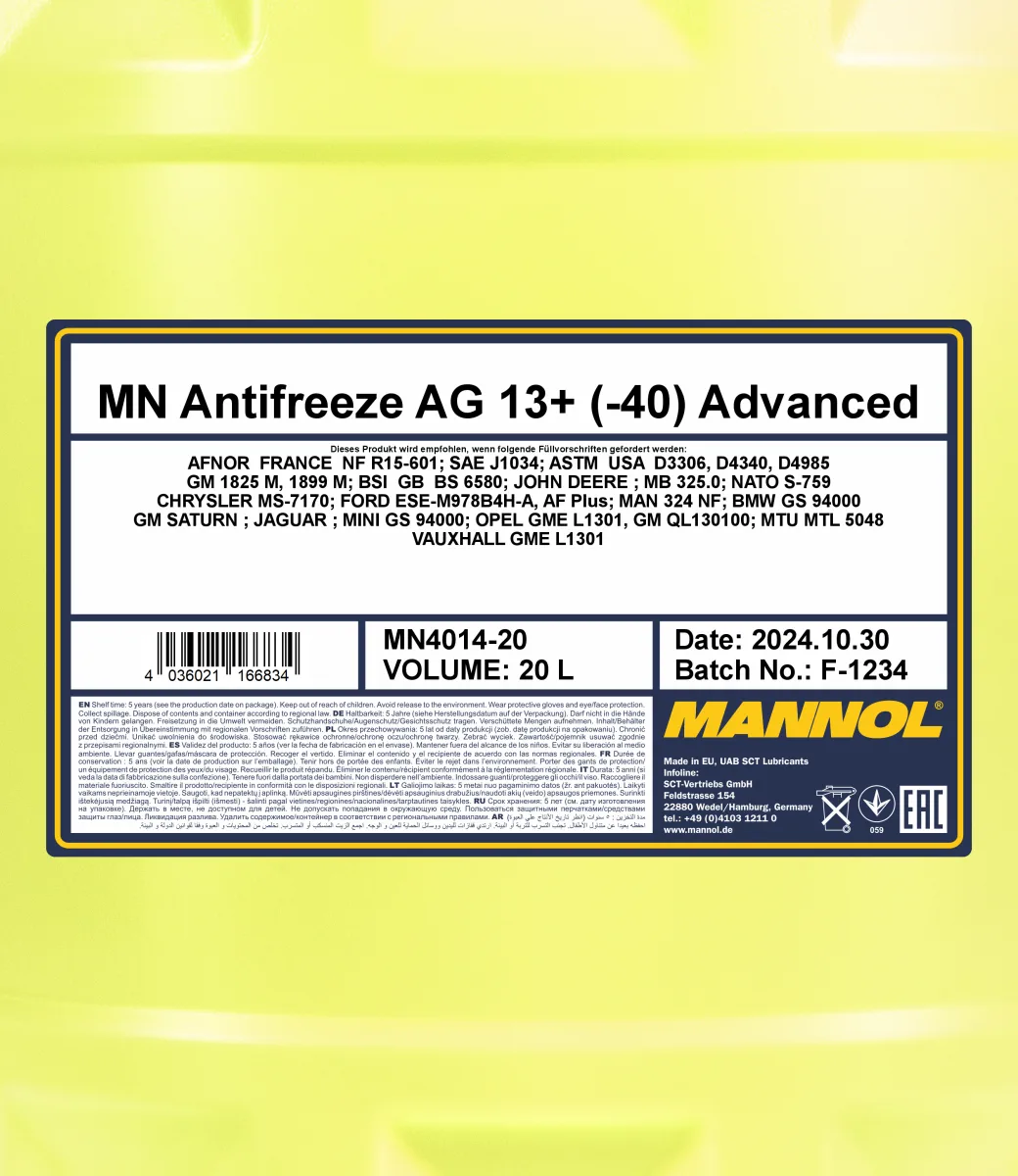 MANNOL Antifreeze AG13+ (-40 C) Advanced 4014 20L product image 2