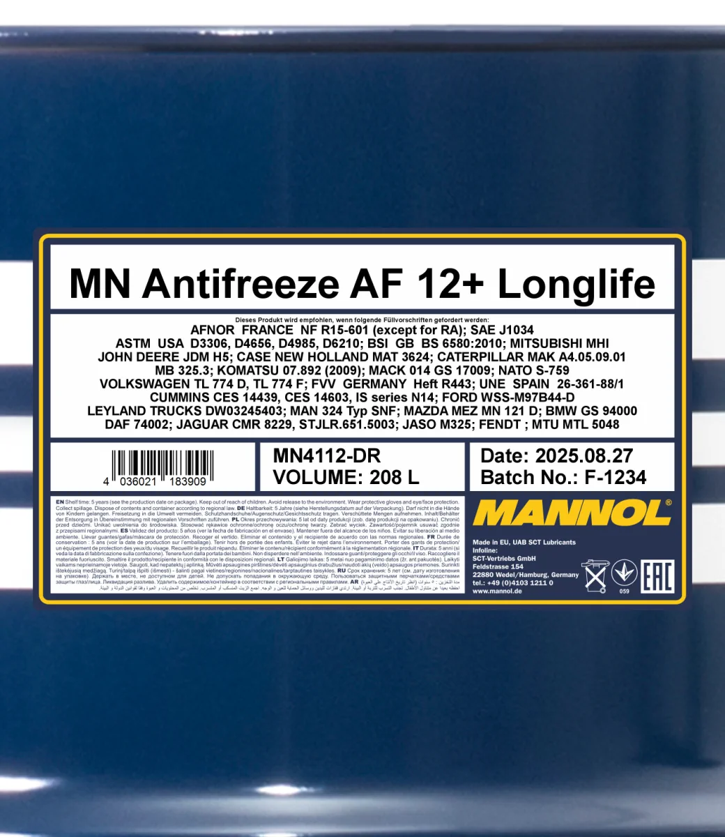 MANNOL Antifreeze AF12+ Longlife 4112 208L product image 2