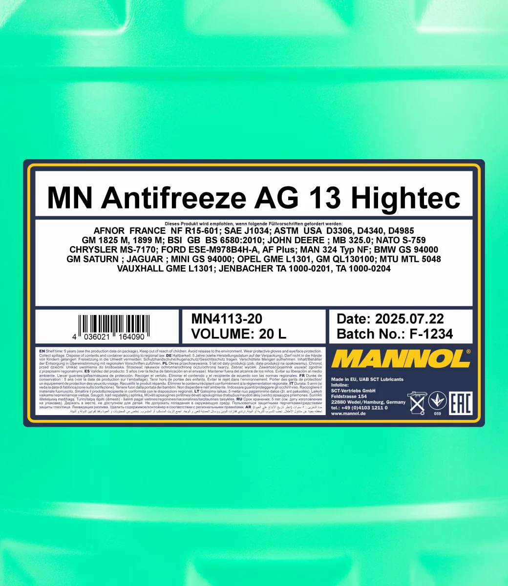 MANNOL Antifreeze AG13 Hightec 4113 20L product image 2
