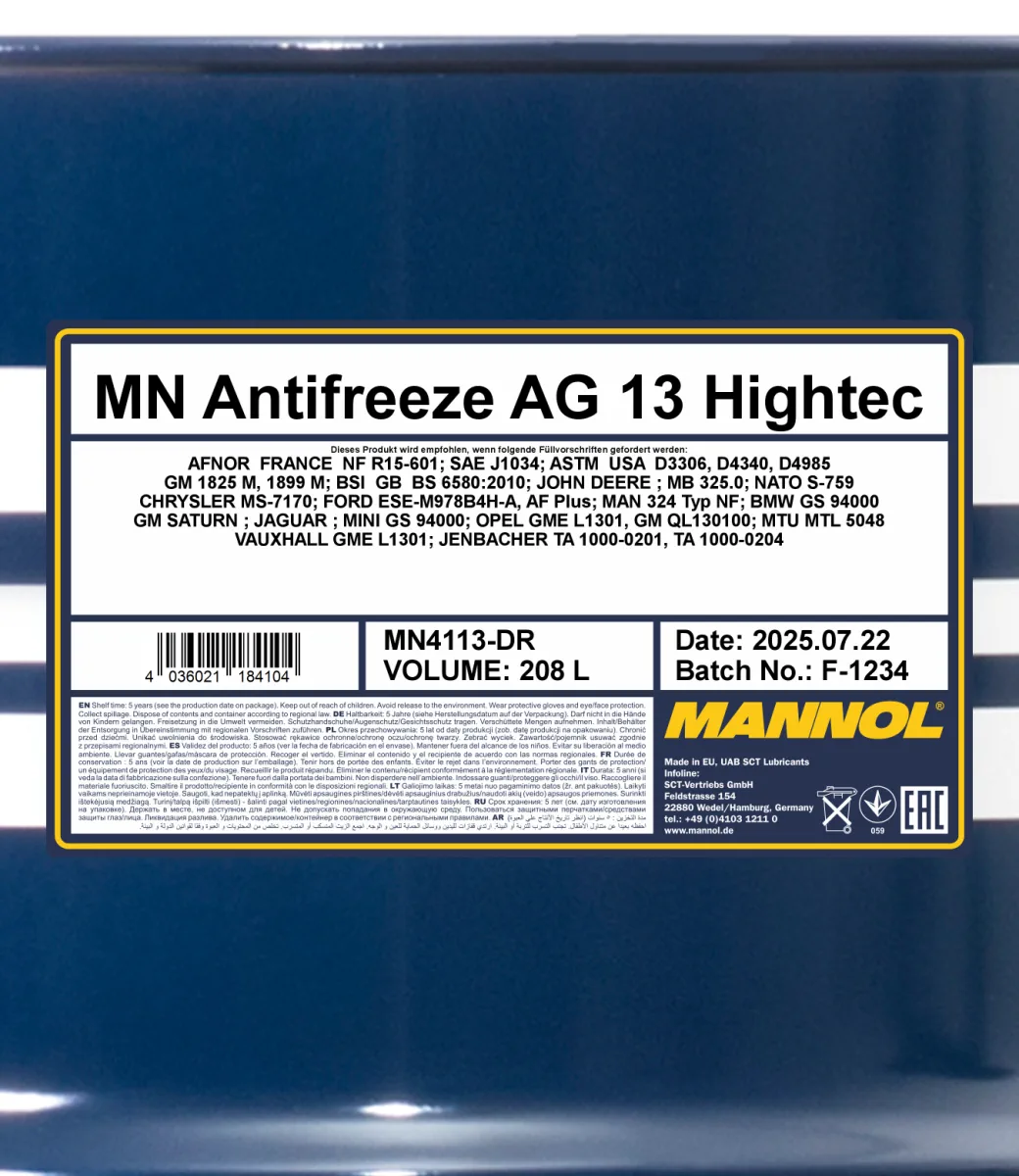 MANNOL Antifreeze AG13 Hightec 4113 208L product image 2