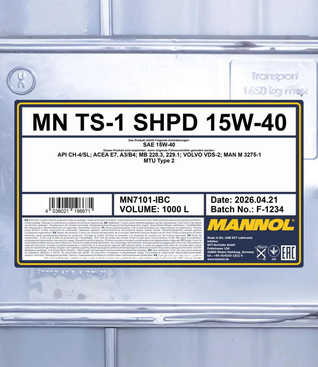 MANNOL TS-1 SHPD 15W-40 7101 1000L product image 2