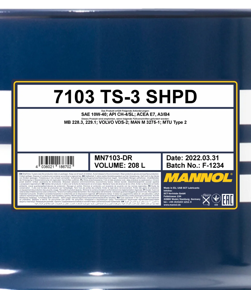 MANNOL TS-3 SHPD 10W-40 7103 208L product image 2