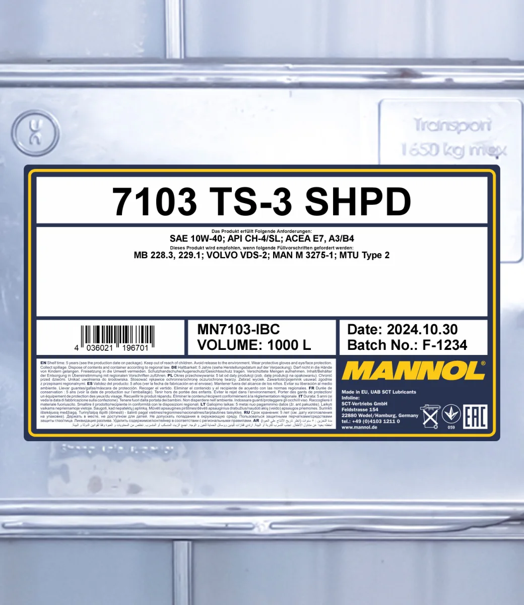 MANNOL TS-3 SHPD 10W-40 7103 1000L product image 2