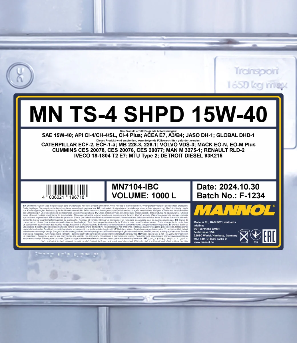 MANNOL TS-4 SHPD 15W-40 7104 1000L product image 2