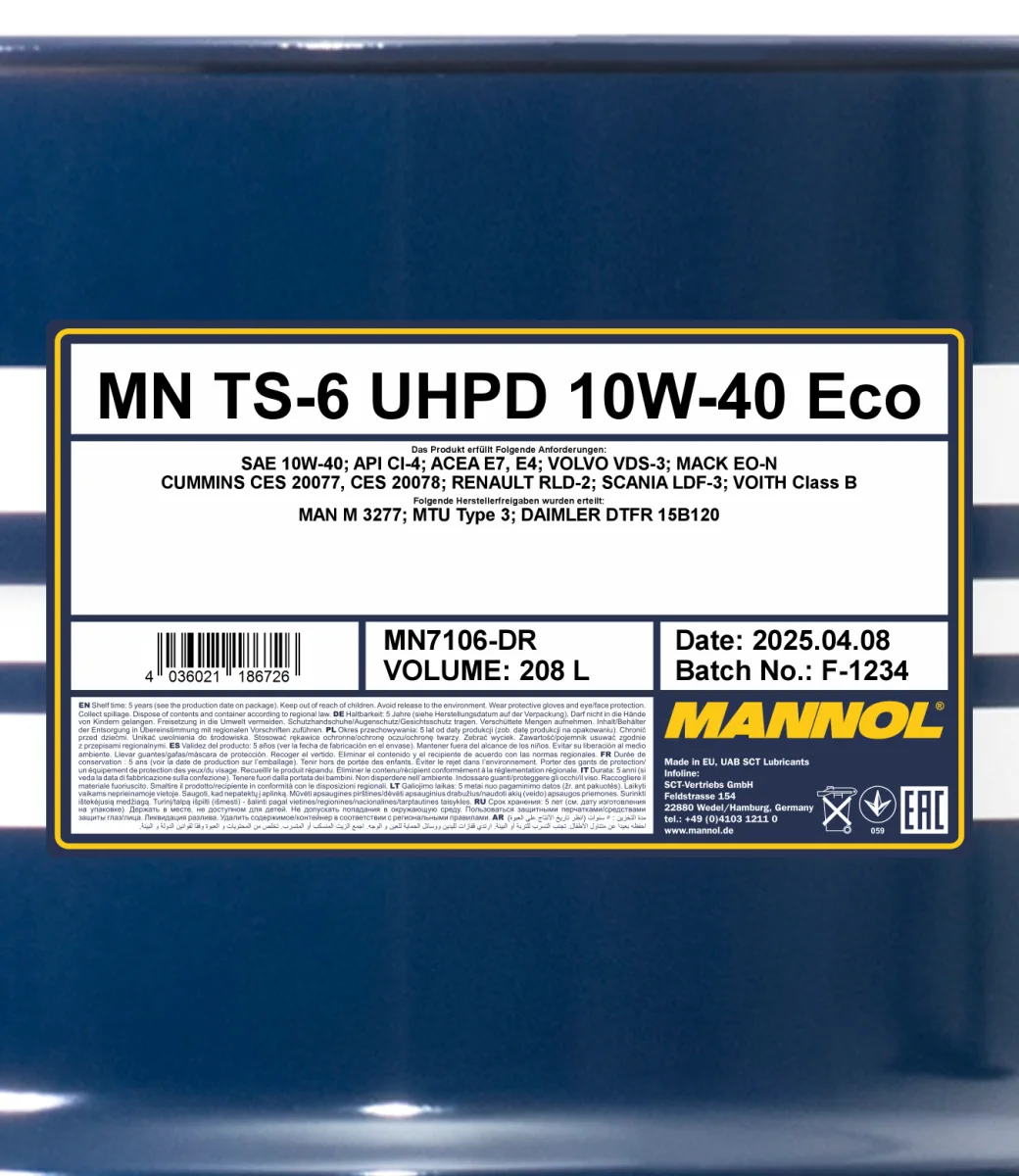 MANNOL TS-6 UHPD 10W-40 Eco 7106 208L product image 2