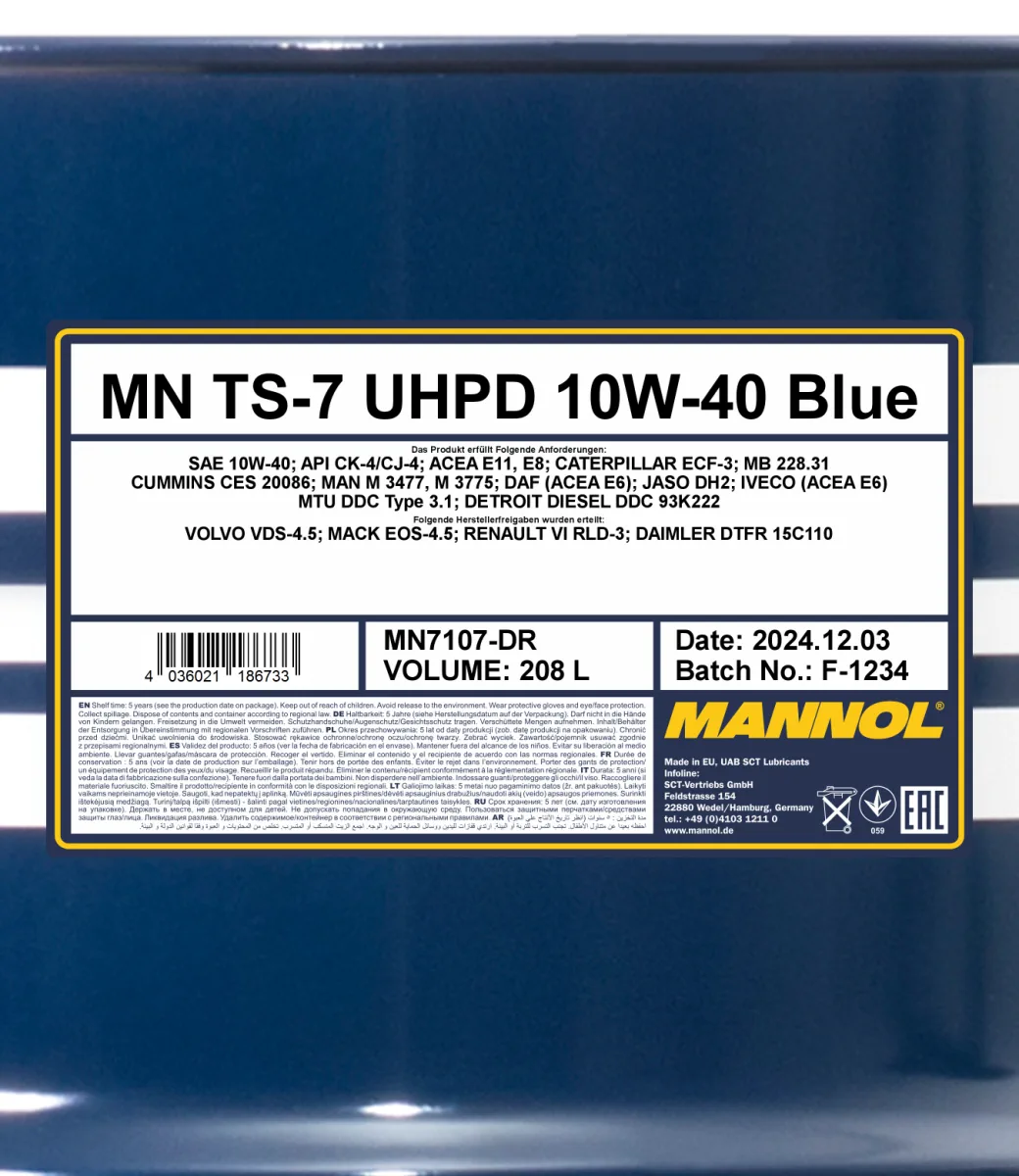 MANNOL TS-7 UHPD 10W-40 Blue 7107 208L product image 2
