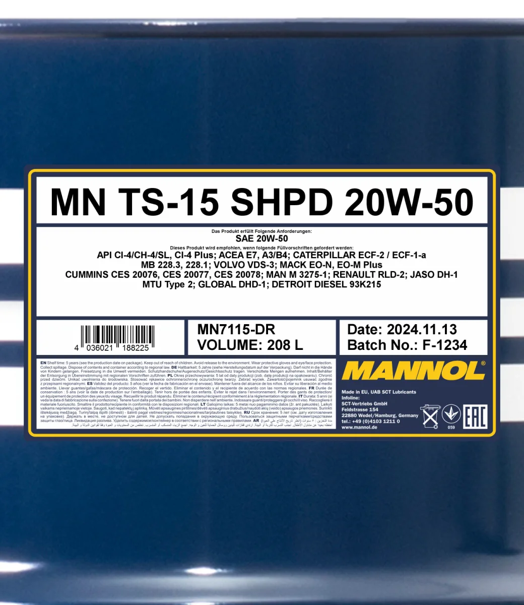 MANNOL TS-15 SHPD 20W-50 7115 208L product image 2