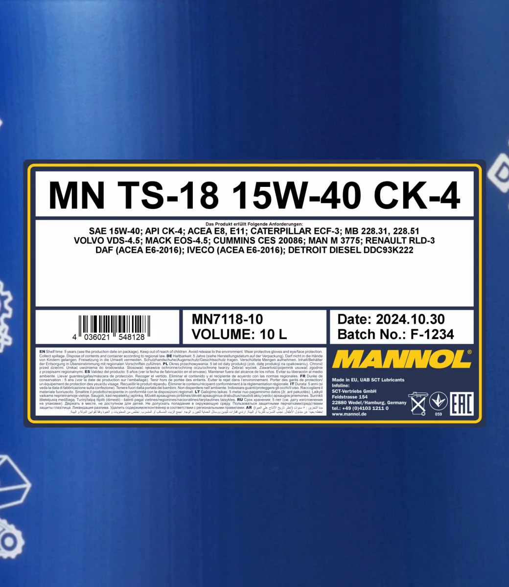 MANNOL TS-18 15W-40 CK-4 7118 10L product image 2