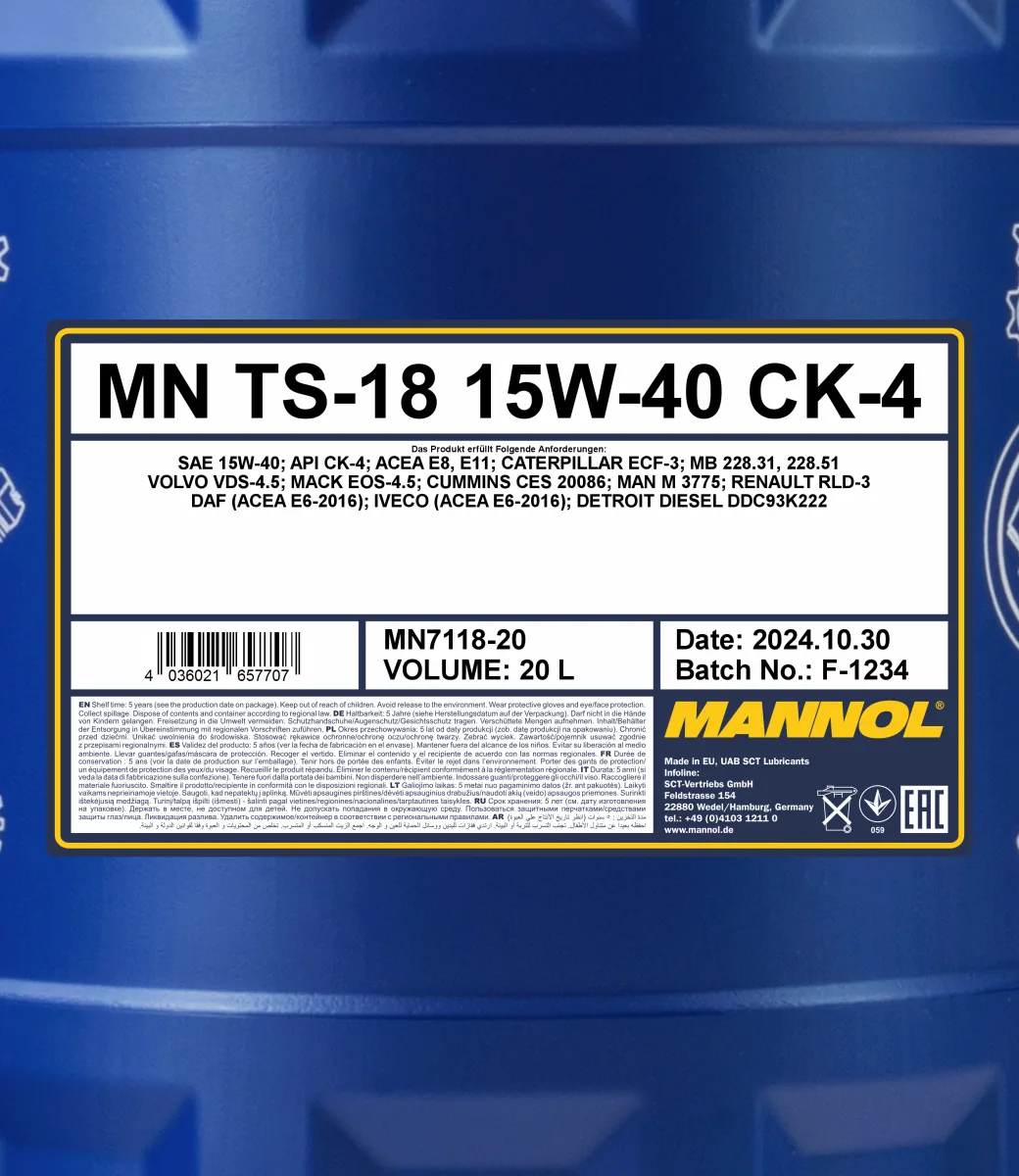 MANNOL TS-18 15W-40 CK-4 7118 20L product image 2