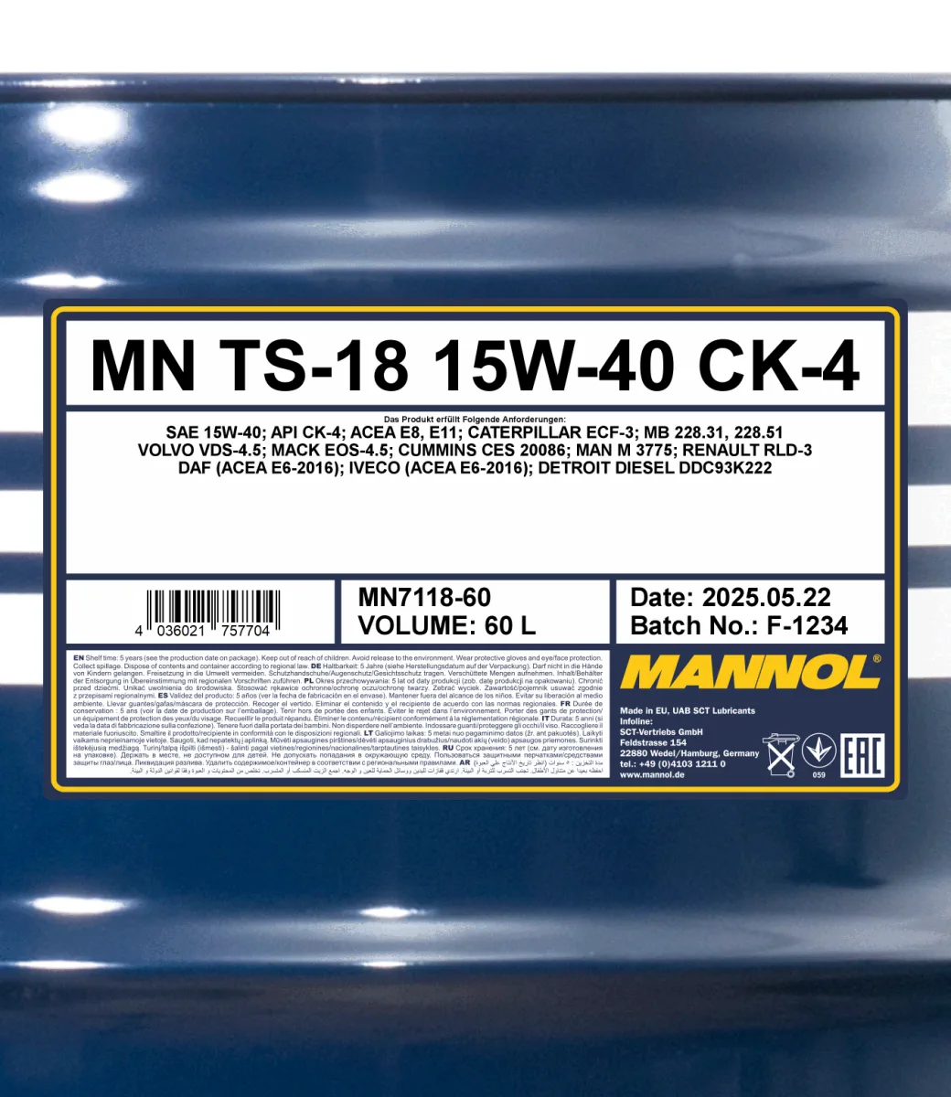 MANNOL TS-18 15W-40 CK-4 7118 مصنوعات تصویر 2
