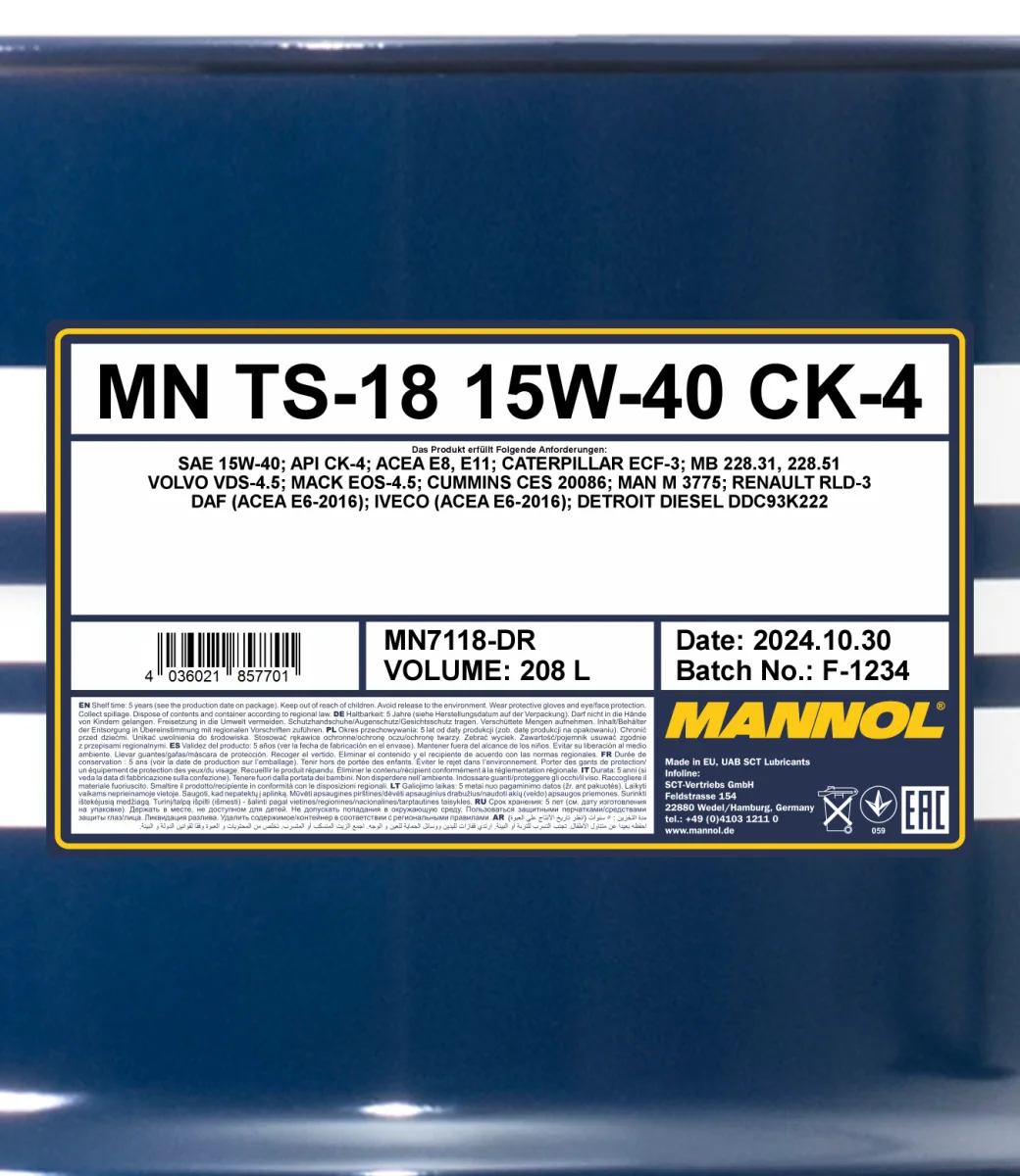 MANNOL TS-18 15W-40 CK-4 7118 مصنوعات تصویر 2