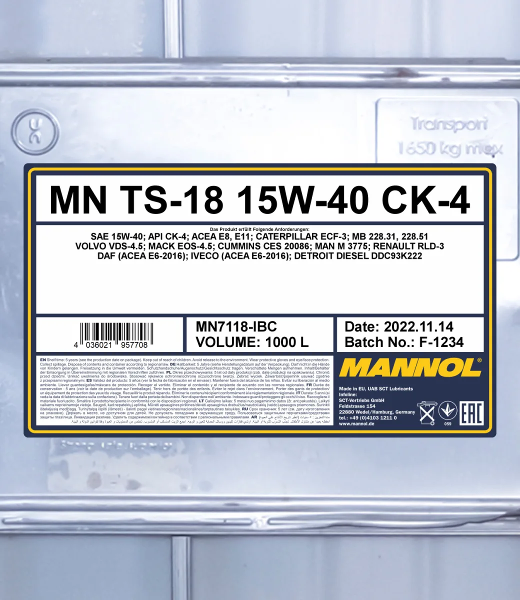 MANNOL TS-18 15W-40 CK-4 7118 1000L product image 2