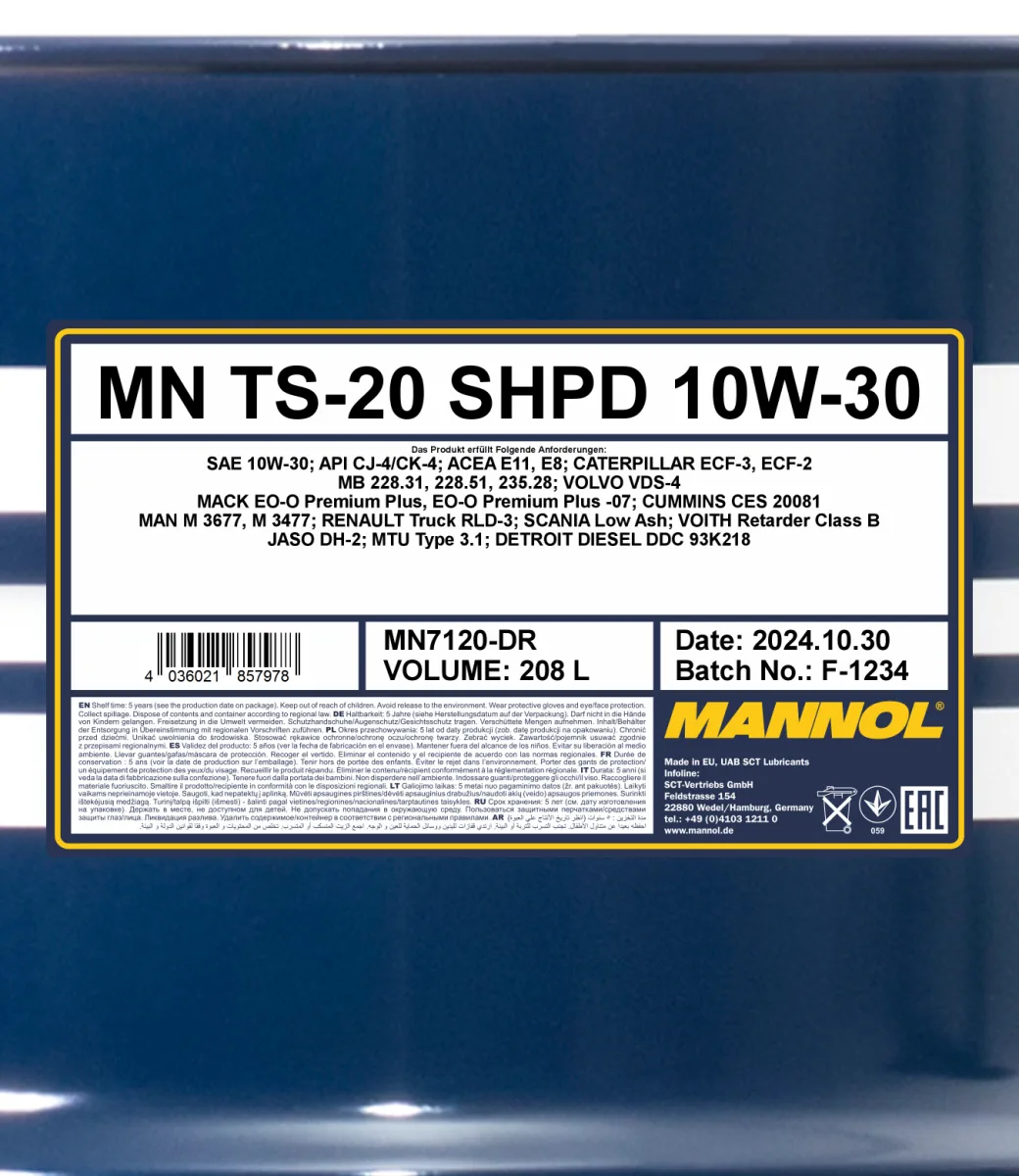MANNOL TS-20 SHPD 10W-30 7120 208L product image 2