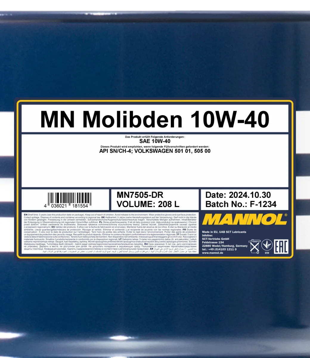 MANNOL Molibden 10W-40 7505 208L product image 2