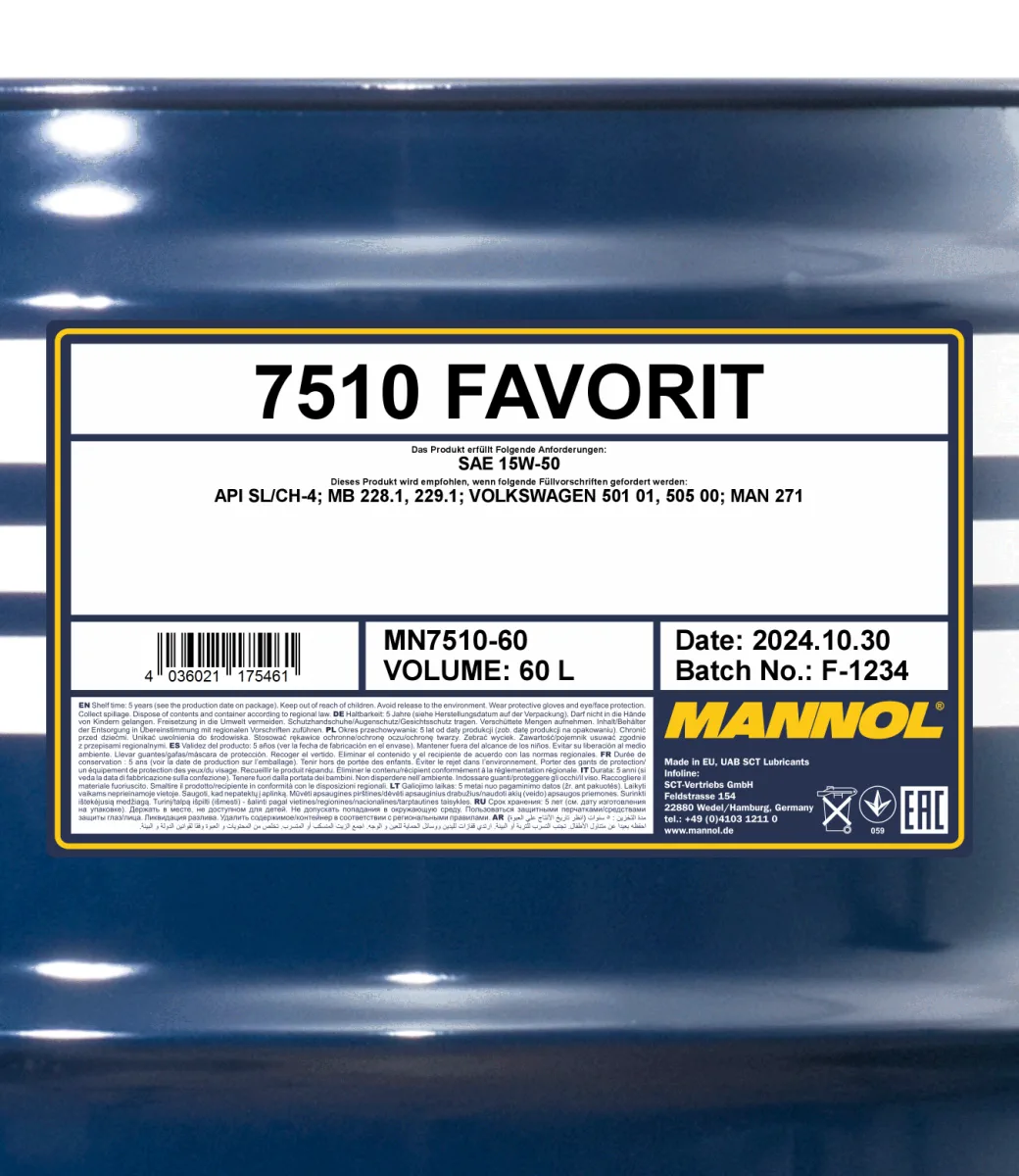 MANNOL Favorit 15W-50 7510 60L product image 2