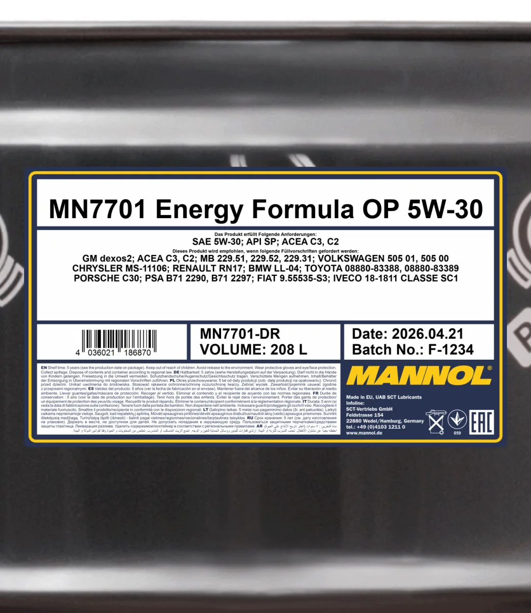 MANNOL Energy Formula OP 5W-30 7701 208L product image 2
