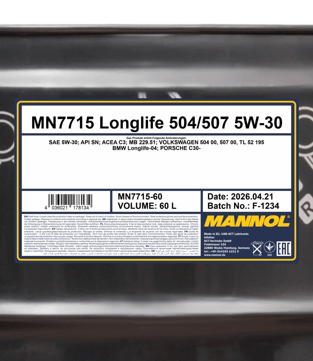MANNOL Longlife 504/507 5W-30 7715 60L product image 2