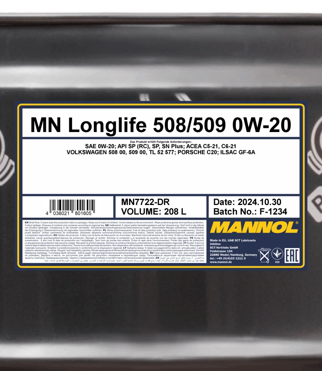 MANNOL Longlife 508/509 0W-20 7722 208 L product image 2