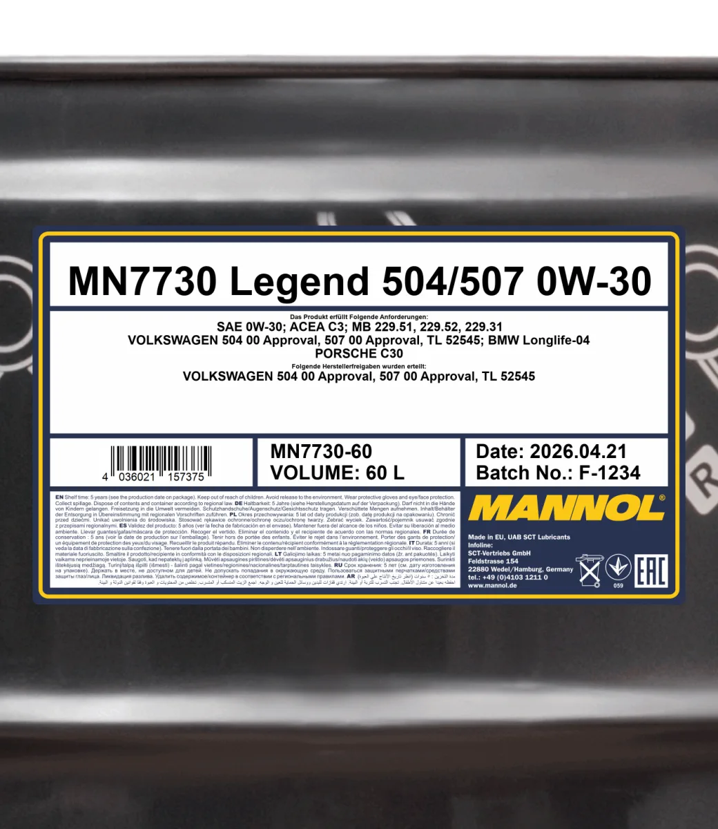 MANNOL Legend 504/507 0W-30 7730 60L product image 2