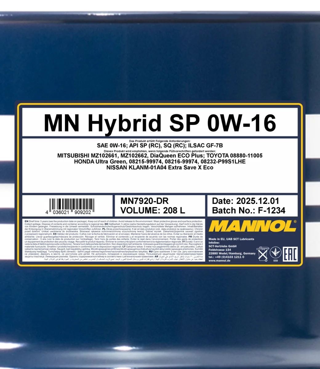 MANNOL Hybrid SP 0W-16 7920 208L product image 2