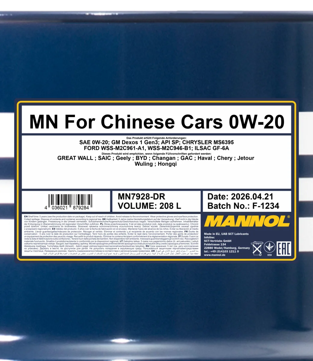 MANNOL For Chinese Cars 0W-20 7928 208 L product image 2