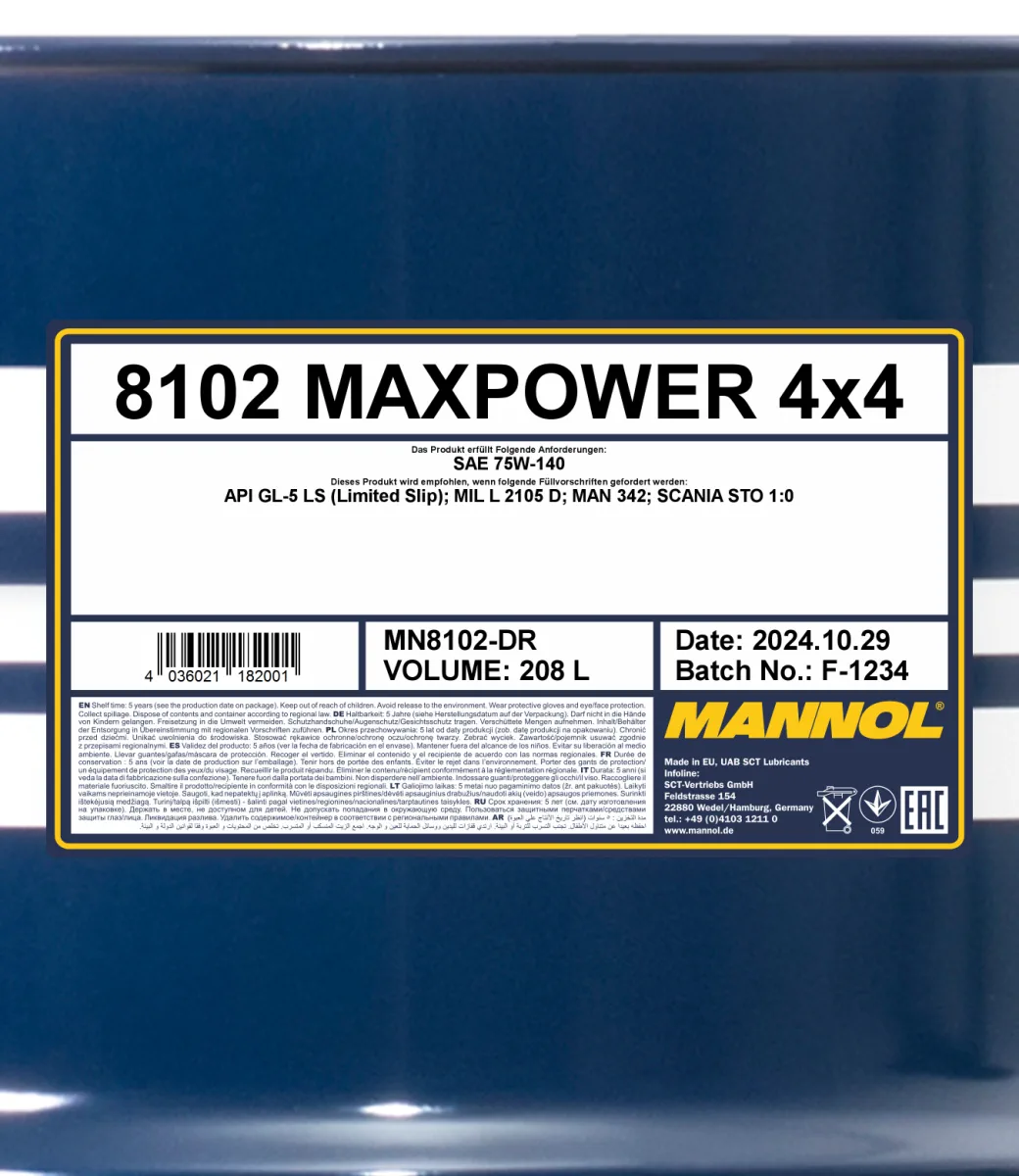 MANNOL Maxpower 75W-140 GL-5 8102 208L product image 2