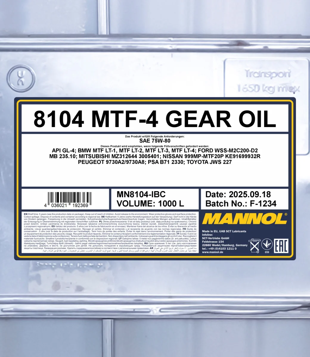 MANNOL MTF-4 Gear Oil 75W-80 GL-4 8104 1000L product image 2