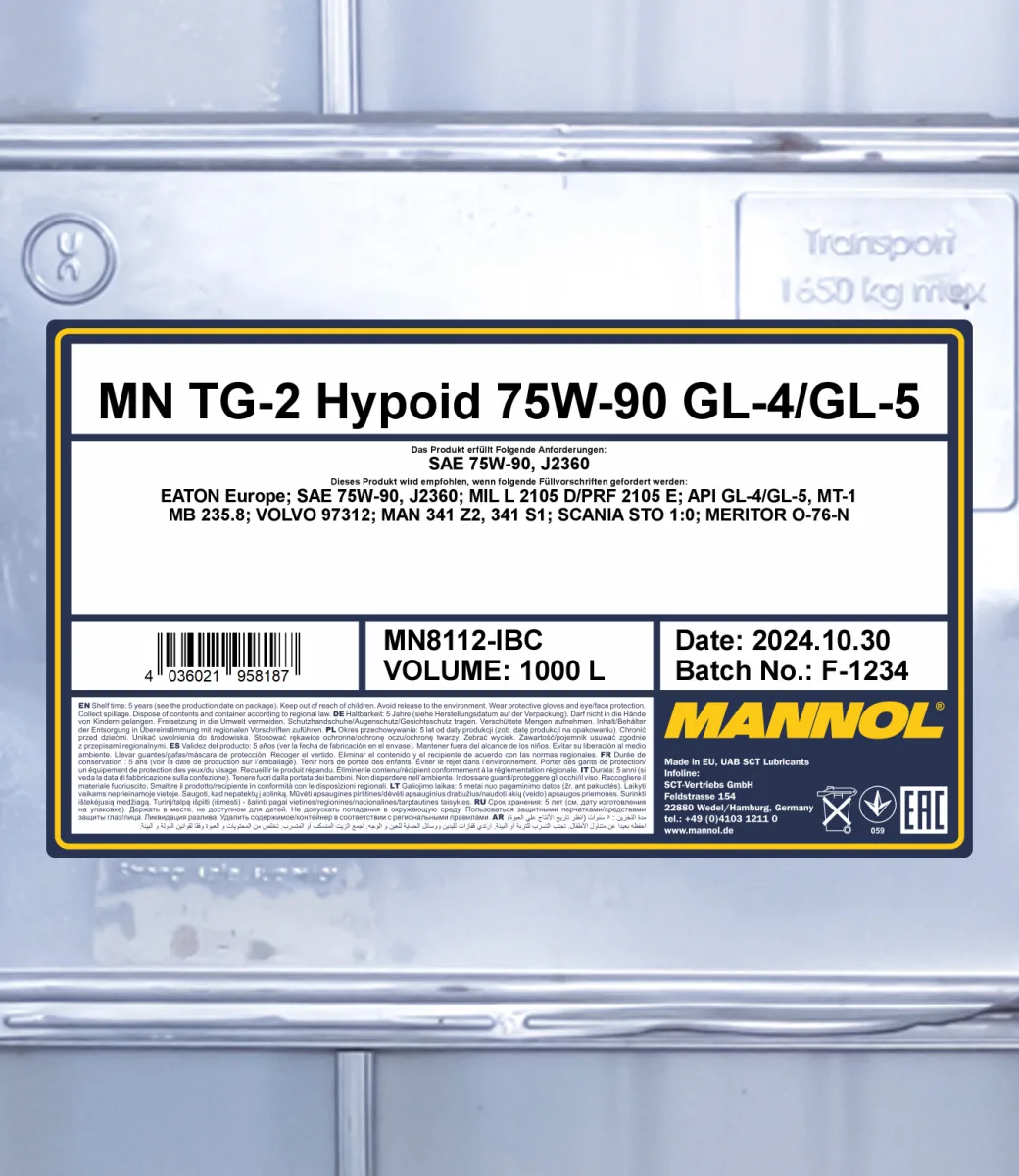 MANNOL TG-2 Hypoid 75W-90 GL-4/GL-5 8112 1000L product image 2