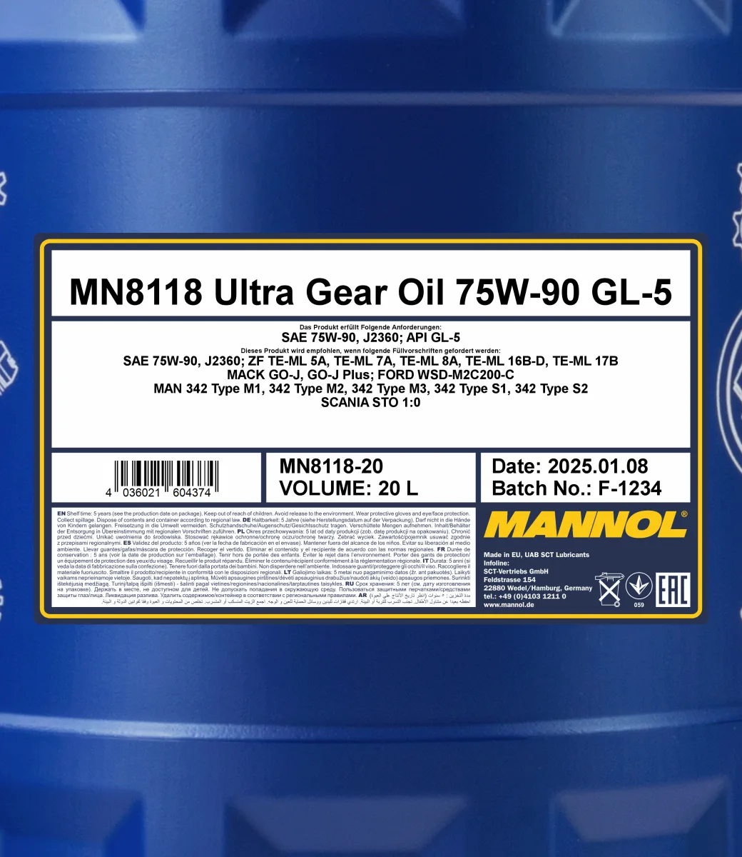 MANNOL Ultra Gear Oil 75W-90 GL-5 8118 20L product image 2