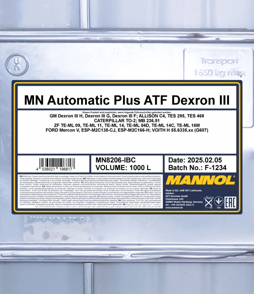 MANNOL Automatic Plus ATF Dexron III 8206 1000L product image 2