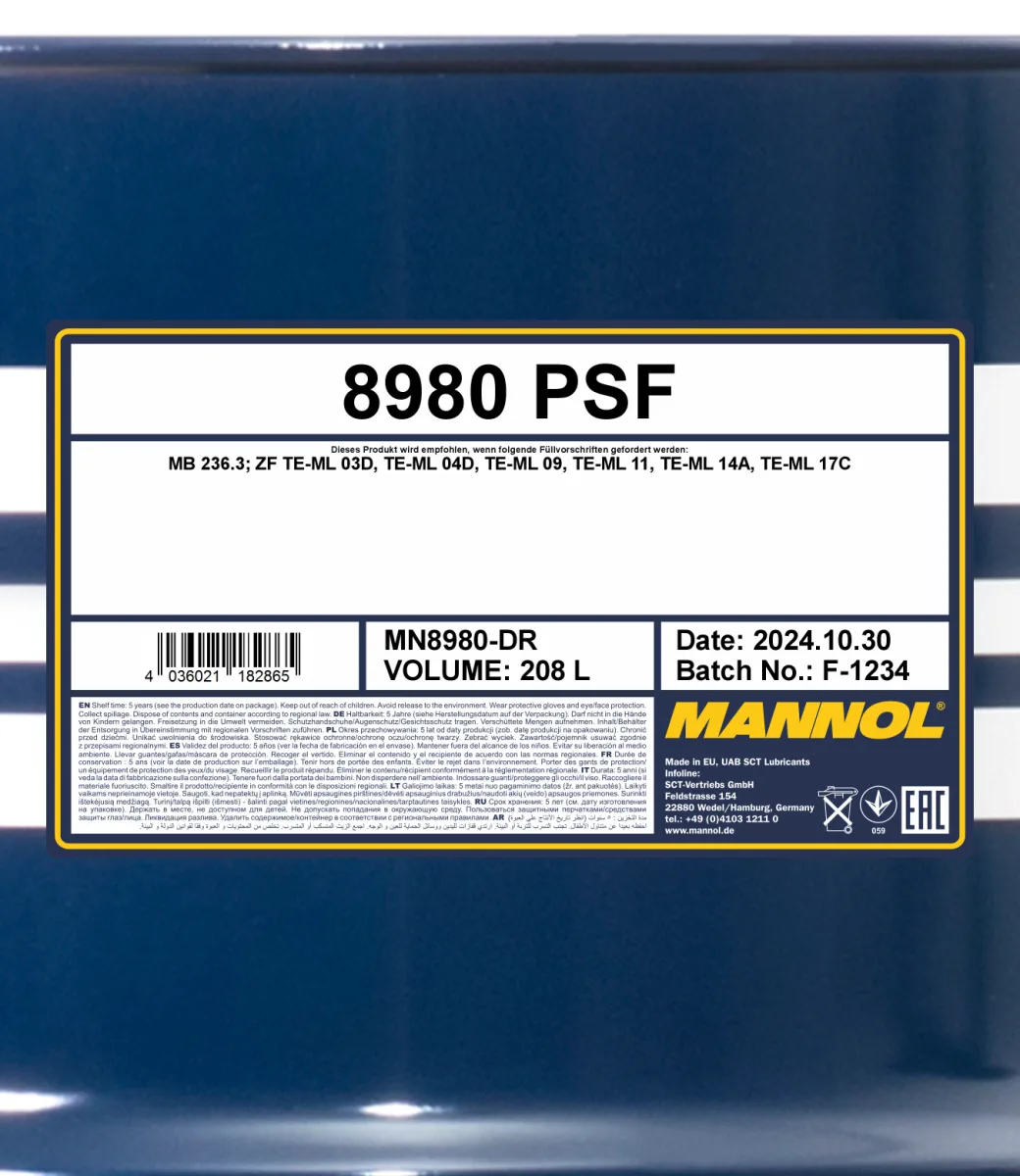 MANNOL Power Steering Fluid 8980 208L product image 2